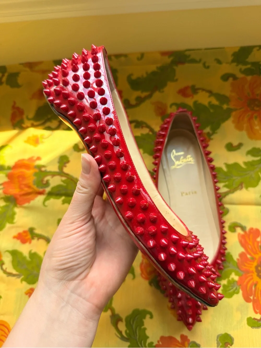 Christian Louboutin Pigalle Spikes Red Patent Flat Sz 37